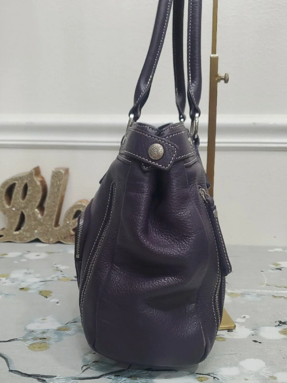 Longchamp Cosmos Purple Leather Shoulder Tote Bag💜